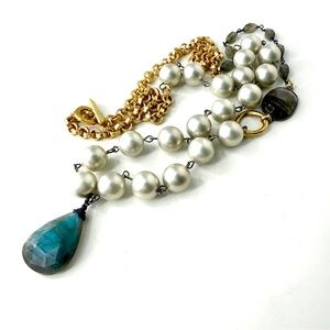 Labradorite Pendant Necklace, Long Gray Necklace